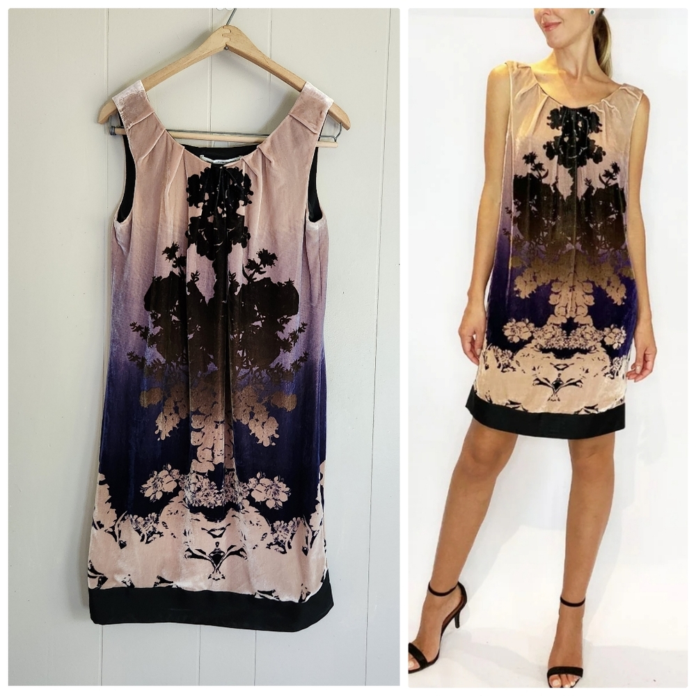 Diane Von Furstenberg velvet shift dress medallion print sleeveless ombre pink 6